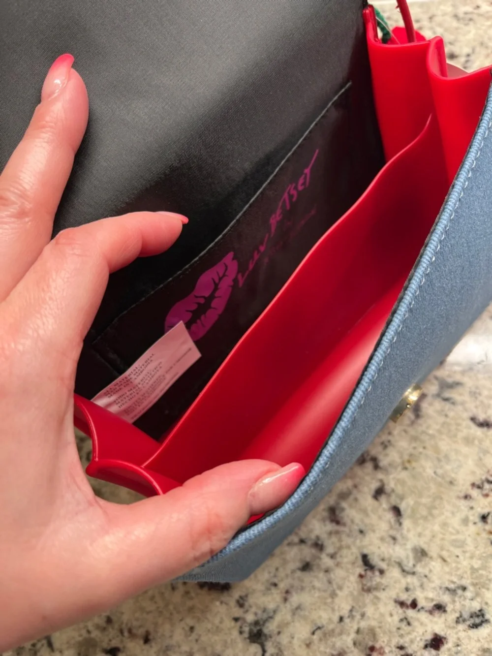 Betsy Johnson Cherry Denim Kitsch Crossbody Bag NWT - Picture 9 of 12